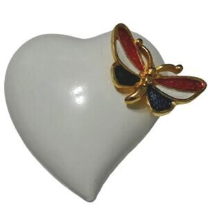 1970s Lisa Heart Brooch Removable Butterfly Lapel Pin Metal Alloy Enamel Vintage